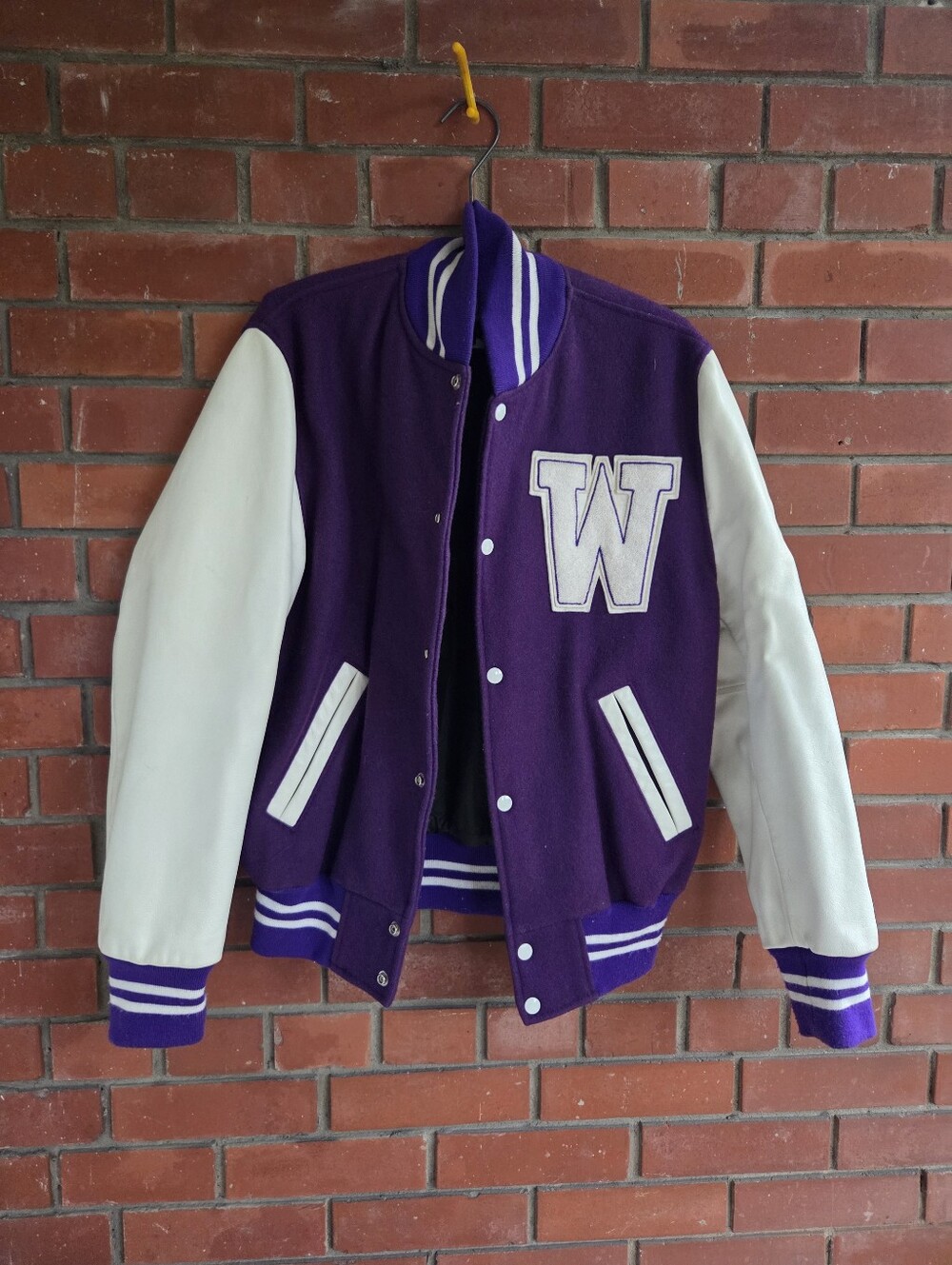 Vintage 90s Western University Purple Varsity Jacket Wool Leather Men's M